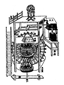 A diagram of the interior of a clocktower. The clock mechanism has several large gears, however it is not apparent how they would receive stimulus to move.