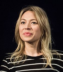 Frida Hallgren under presentationen av filmen Så ock på jorden i Filmhuset i Stockholm 2015.