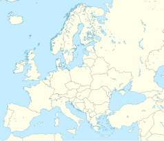 Mapa konturowa Europy, blisko centrum u góry znajduje się punkt z opisem „Falun”