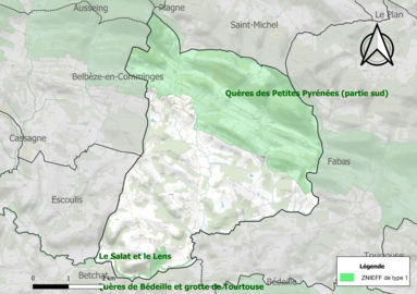 Carte des ZNIEFF de type 1 sur la commune.