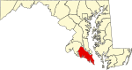 State map highlighting St. Mary's County