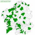 Concellos que gañaron ou mantiveron a súa poboación en 2009.