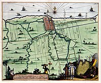 Plattegrond van Batavia en omgeving met links in het midden Fort Anké (uit: Atlas Van der Hagen, 1682, maker Johan Nieuhof, collectie Koninklijke Bibliotheek, 's-Gravenhage)