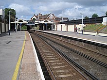 A view of the railway station from the platform looking along the tracks