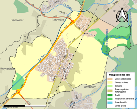 Carte en couleurs présentant l'occupation des sols.