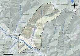 Carte en couleur présentant le réseau hydrographique de la commune