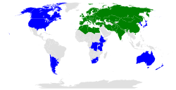 alt=Distribución de Arabidopsis thaliana.      Países donde es nativa A. thaliana      Países donde se han naturalizado A. thaliana      Países donde no se encuentra A. thaliana