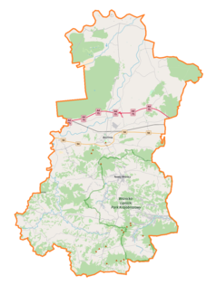 Mapa konturowa powiatu bocheńskiego, po prawej nieco u góry znajduje się punkt z opisem „Borek”