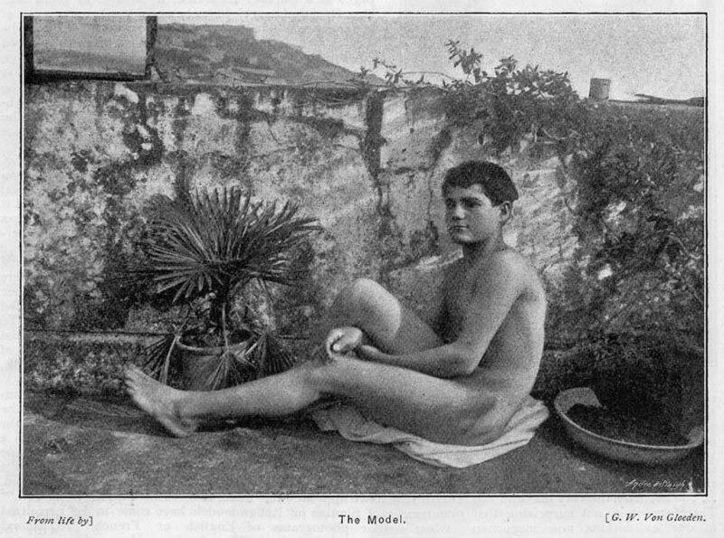 File:Gloeden, Wilhelm von (1856-1931) - n. ... - Sitting boy at Posillipo - From White, Gleeson - On photographing the nude - The photogram, 1894, p. 056.jpg