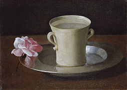 Tasse d'eau et rose sur un plateau d'argent Vers 1630 (21 × 30 cm) National Gallery, Londres