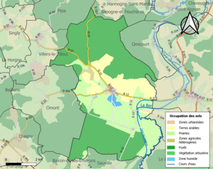 Carte en couleurs présentant l'occupation des sols.