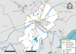 Carte en couleur présentant le réseau hydrographique de la commune