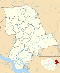 Mapa konturowa gminy Havering, w centrum znajduje się punkt z opisem „Upminster”