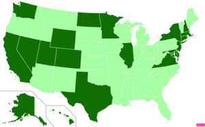 States in the United States by median nonfamily household income according to the U.S. Census Bureau American Community Survey 2013–2017 5-Year Estimates.[258] States with median nonfamily household incomes higher than the United States as a whole are in full green.