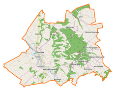 Mapa konturowa gminy Goraj, po prawej znajduje się punkt z opisem „Hosznia Abramowska”