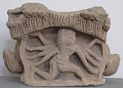 Sandstone pedestal (possibly Queen Maya), late 9th- early 10th century, Museum of Cham Sculpture.JPG