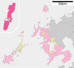 Tsushimas läge i Nagasaki prefektur      Städer      Landskommuner