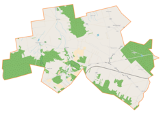 Mapa konturowa gminy Maków, blisko prawej krawiędzi nieco na dole znajduje się punkt z opisem „Dąbrowice Skierniewickie”