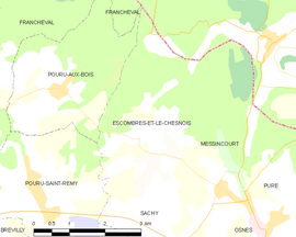 Mapa obce Escombres-et-le-Chesnois