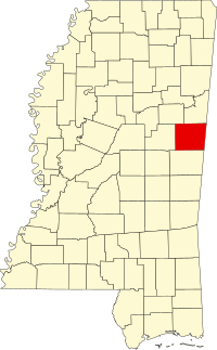 Map of Misisipi highlighting Noxubee County