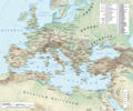 Image 68The Roman Empire under Hadrian (ruled 117–138) showing the location of the Roman legions deployed in 125 AD (from Roman Empire)