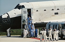 STS 41-G crew leaves orbiter after landing at Kennedy Space Center.jpg