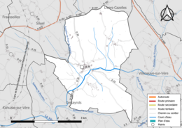 Carte en couleur présentant le réseau hydrographique de la commune