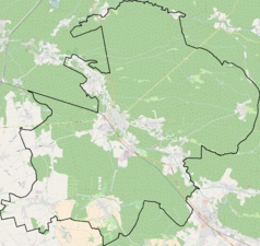 Mapa konturowa gminy Tworóg, w centrum znajduje się punkt z opisem „Tworóg”