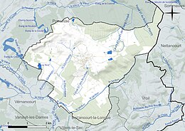 Carte en couleur présentant le réseau hydrographique de la commune