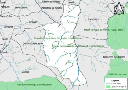 Carte des ZNIEFF de type 1 sur la commune.