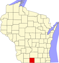 Locatie van Green County in Wisconsin