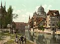 Blick von der Insel Schütt zur Synagoge, um 1900