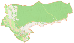 Mapa konturowa gminy Skwierzyna, na dole nieco na lewo znajduje się punkt z opisem „Skwierzyna”