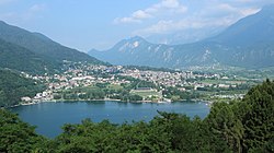 Levico Terme seen from near the Tenna municipality with Lake Levico in the front.