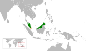 Mapa indicando localização da Malásia e de Singapura.