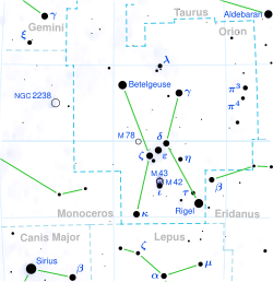 Location of δ Orionis (circled)