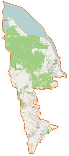 Mapa konturowa powiatu polickiego, na dole znajduje się punkt z opisem „Kołbaskowo”