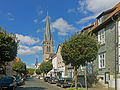 Detmold, tour de l'église (Martin Luther Kirche) dans la rue