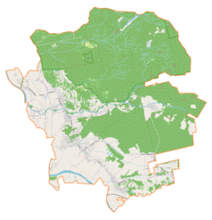 Mapa konturowa gminy Pysznica, na dole znajduje się punkt z opisem „Kłyżów”