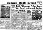 Incident de l'ovni de incident de Roswell (USA) Date: 09 juillet 1947 Source : The Roswell Daily Record