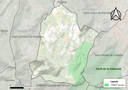 Carte de la ZNIEFF de type 1 sur la commune.