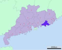 広東省中の汕尾市の位置