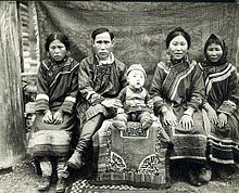 Hezhe (Namai) family in traditional costumes