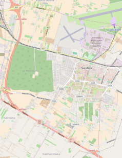 Mapa konturowa Świdnika, u góry po prawej znajduje się punkt z opisem „Cmentarz wojenny –Świdnik”