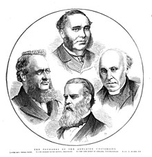 An illustration of the founders of the University of Adelaide from an 1875 engraving.