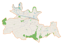 Mapa konturowa gminy Brzeźnica, na dole nieco na prawo znajduje się punkt z opisem „Bęczyn”