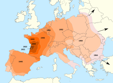 Expansion of the Colorado potato beetle's range in Europe, 1921–1964