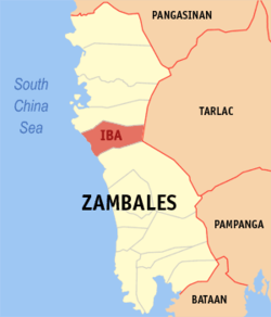 Mapa ng Zambales na nagpapakita sa lokasyon ng Iba.