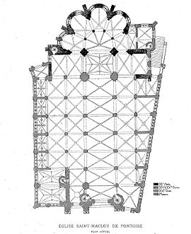 Planta actual (Eugène Lefèvre-Pontalis, Monographie de l'église Saint-Maclou de Pontoise, Pontoise, A. Pâris, 1888, planche I)