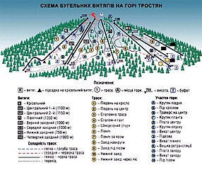 Мапа гірськолижних спусків на горі Тростян